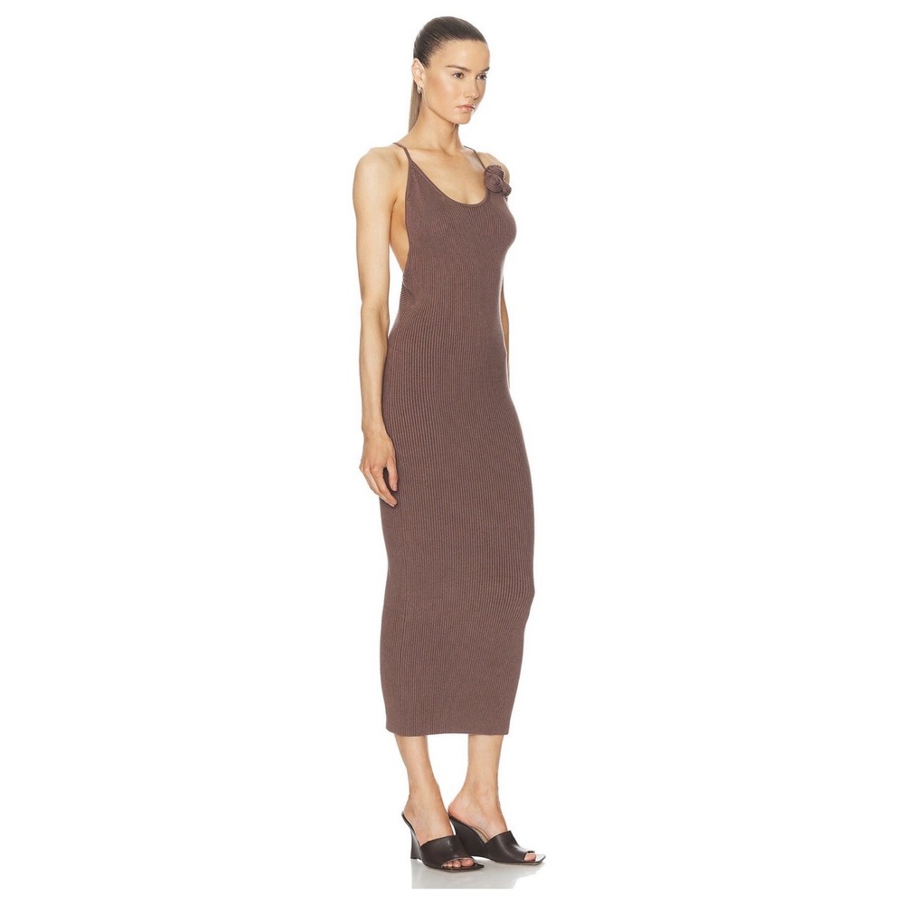 LPA REVOLVE Dara Midi Dress Bodycon Ribbed SZ M Rosette Adjustable Strap Stretch - Picture 2 of 12